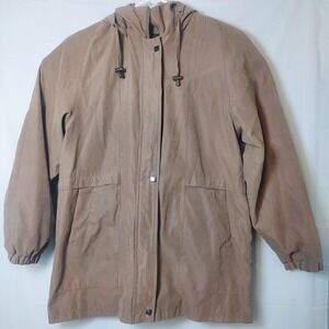 BSD Bosideng USA Tan Hooded Rain Coat Jacket Women's Medium‎ Read!